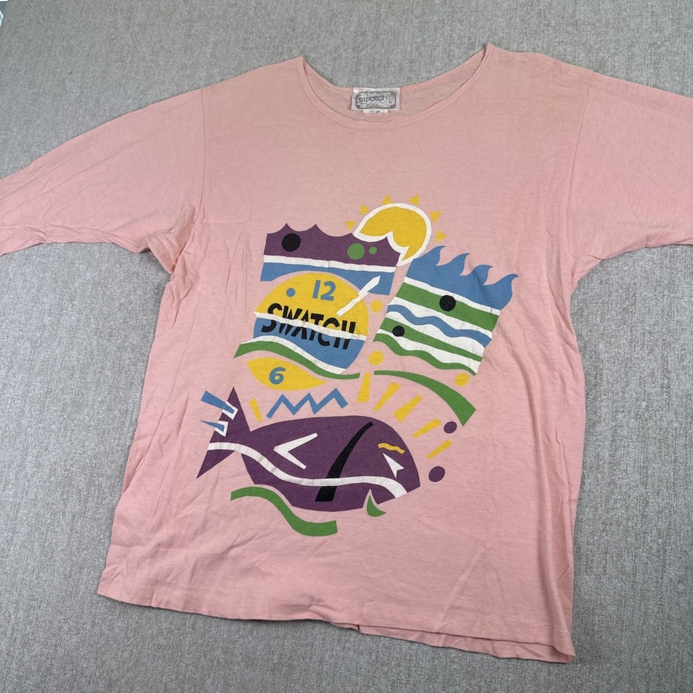 Vintage 90s Swatch Watch Graphic T Shirt USA Made Pop Art Beach Retro Tee L‎